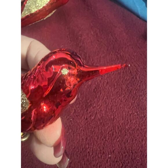 3 Vintage 1970's Mercury Glass Clip On Bird Ornaments 5”Red w Fiberglass tail - Picture 10 of 11